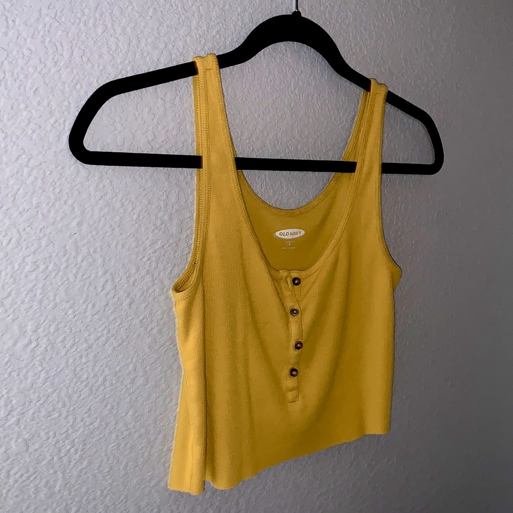 Vintage Yellow Tank with Brown Buttons.